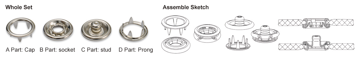 prong snap button structure